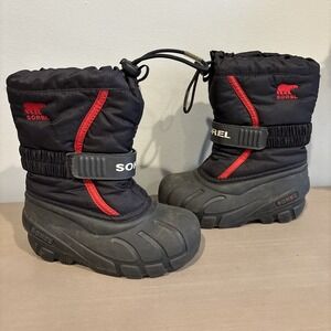 Sorel Flurry Snow Boots Insulated Warm Winter Boot Black Red Toddler Size 9